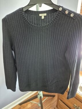 Talbots Navy Ribbed Crewneck Sweater with Shoulder Buttons